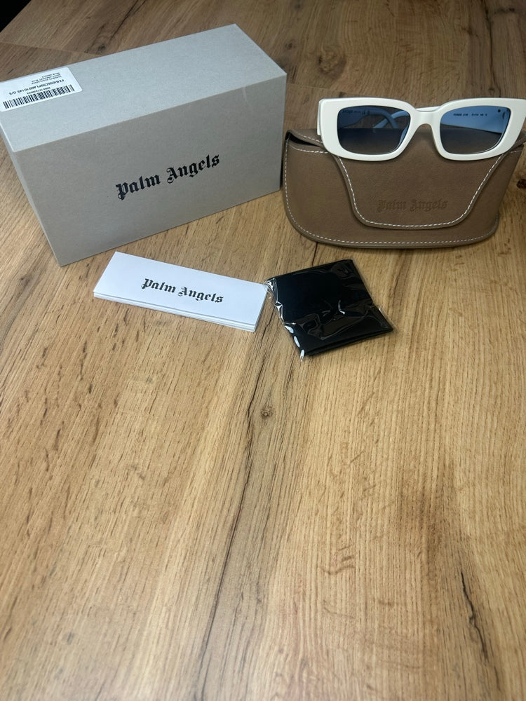 Palm Angels PERI056 – Kremowe Okulary Przeciwsłoneczne z Logo Palmy