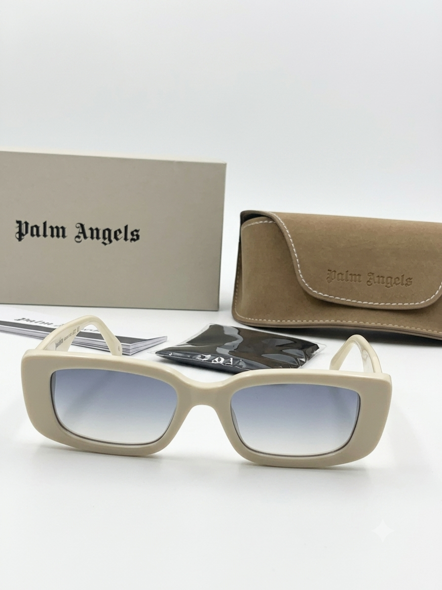 Palm Angels PERI056 – Kremowe Okulary Przeciwsłoneczne z Logo Palmy