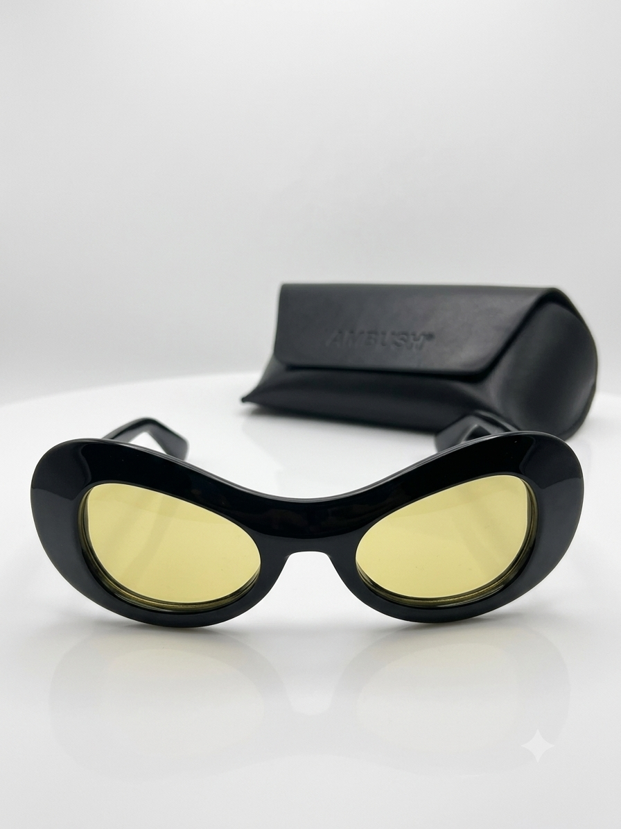 AMBUSH® JORDEE – Czarne Okulary Przeciwsłoneczne z Żółtymi Soczewkami