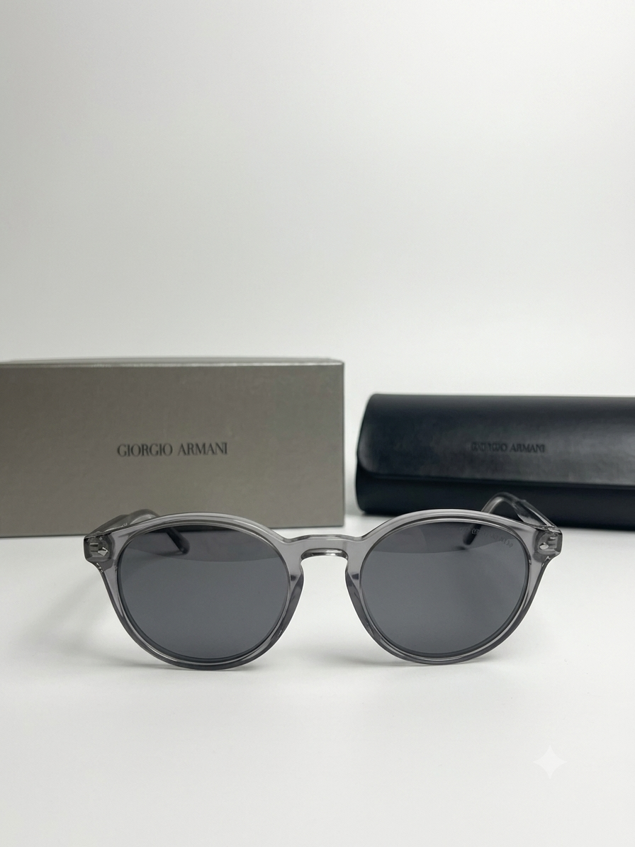 Okulary przeciwsłoneczne Giorgio Armani – okrągłe, transparentna szara oprawa