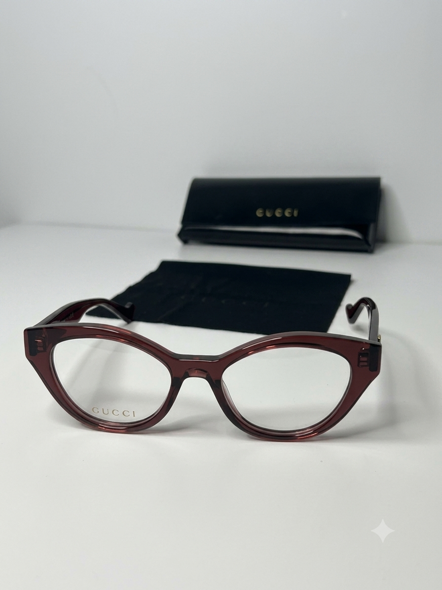 Gucci GG0958O – Bordowe Oprawki Optyczne Cat-Eye ze Złotym GG