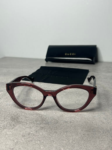 Gucci GG0958O – Bordowe Oprawki Optyczne Cat-Eye ze Złotym GG