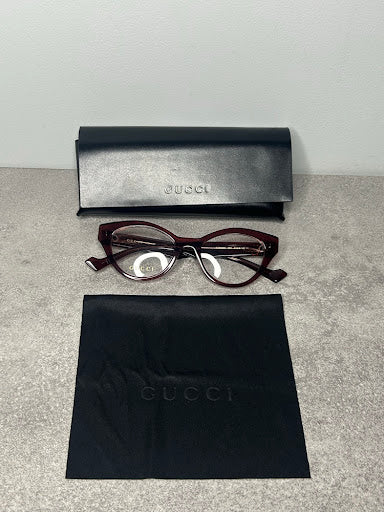 Gucci GG0958O – Bordowe Oprawki Optyczne Cat-Eye ze Złotym GG