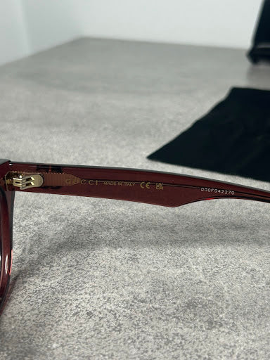 Gucci GG0958O – Bordowe Oprawki Optyczne Cat-Eye ze Złotym GG