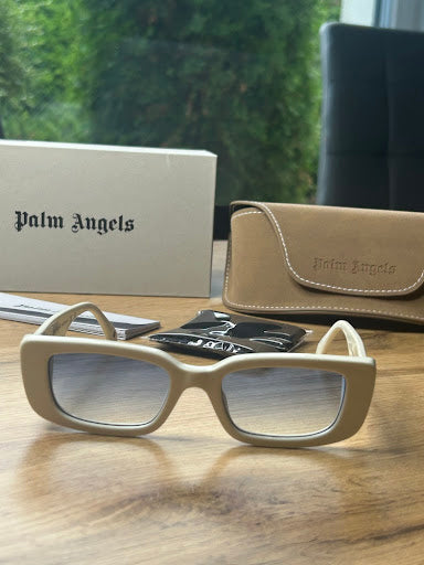 Palm Angels PERI056 – Kremowe Okulary Przeciwsłoneczne z Logo Palmy