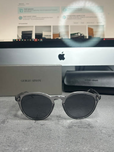 Okulary przeciwsłoneczne Giorgio Armani – okrągłe, transparentna szara oprawa